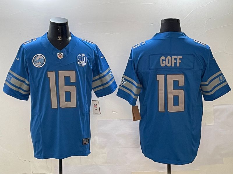 Men Detroit Lions #16 Goff Blue three generations 2024 Nike Limited NFL Jersey style 11023